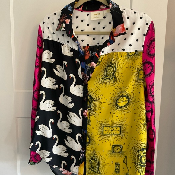 Anthropologie Multi-Color Mixed-Print Button-Down Shirt - Picture 4 of 5